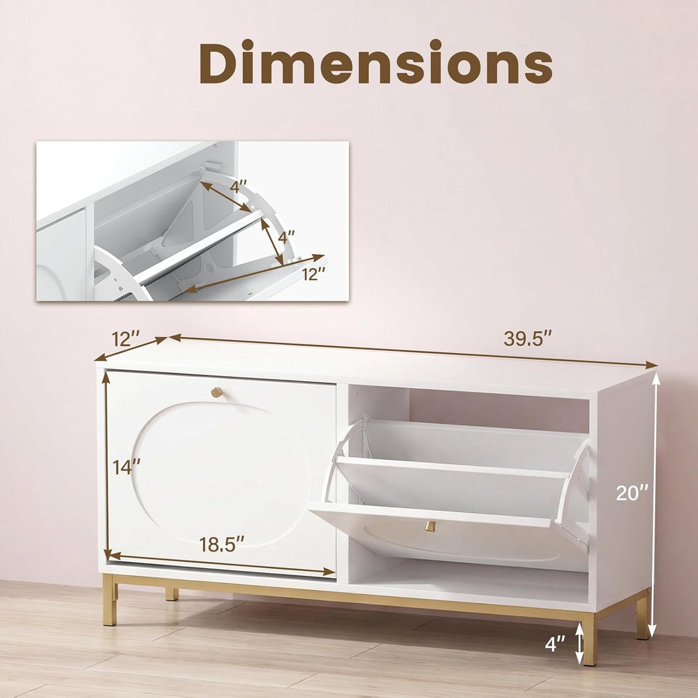 GOFLAME Shoe Storage Bench, Narrow Entryway Bench with 2 Flip Drawers, Adjust...