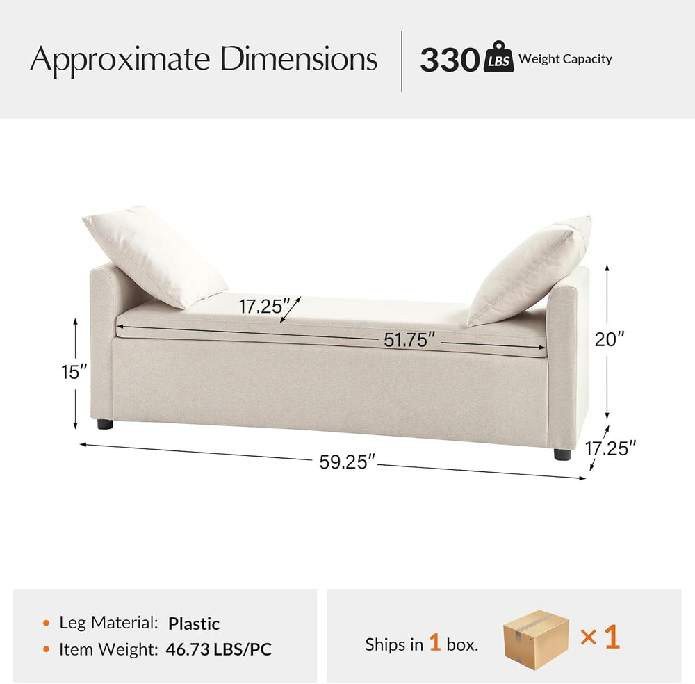 59.5" Modern Storage Ottoman Bedroom Bench, End of Bed Bench with Arms a...