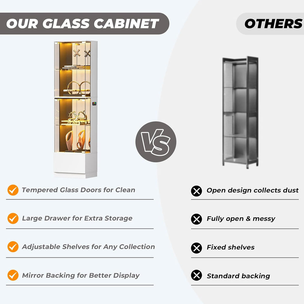VersionTECH. Glass Display Cabinet, 4-Tier Curio Cabinet with RGB Lights for ...