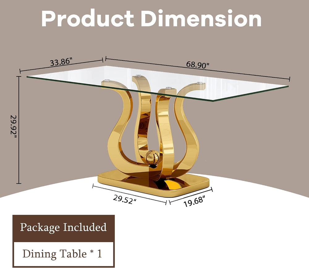 69" Glass Dining Table for 4-6, Luxury Rectangular Kitchen Table with Te...