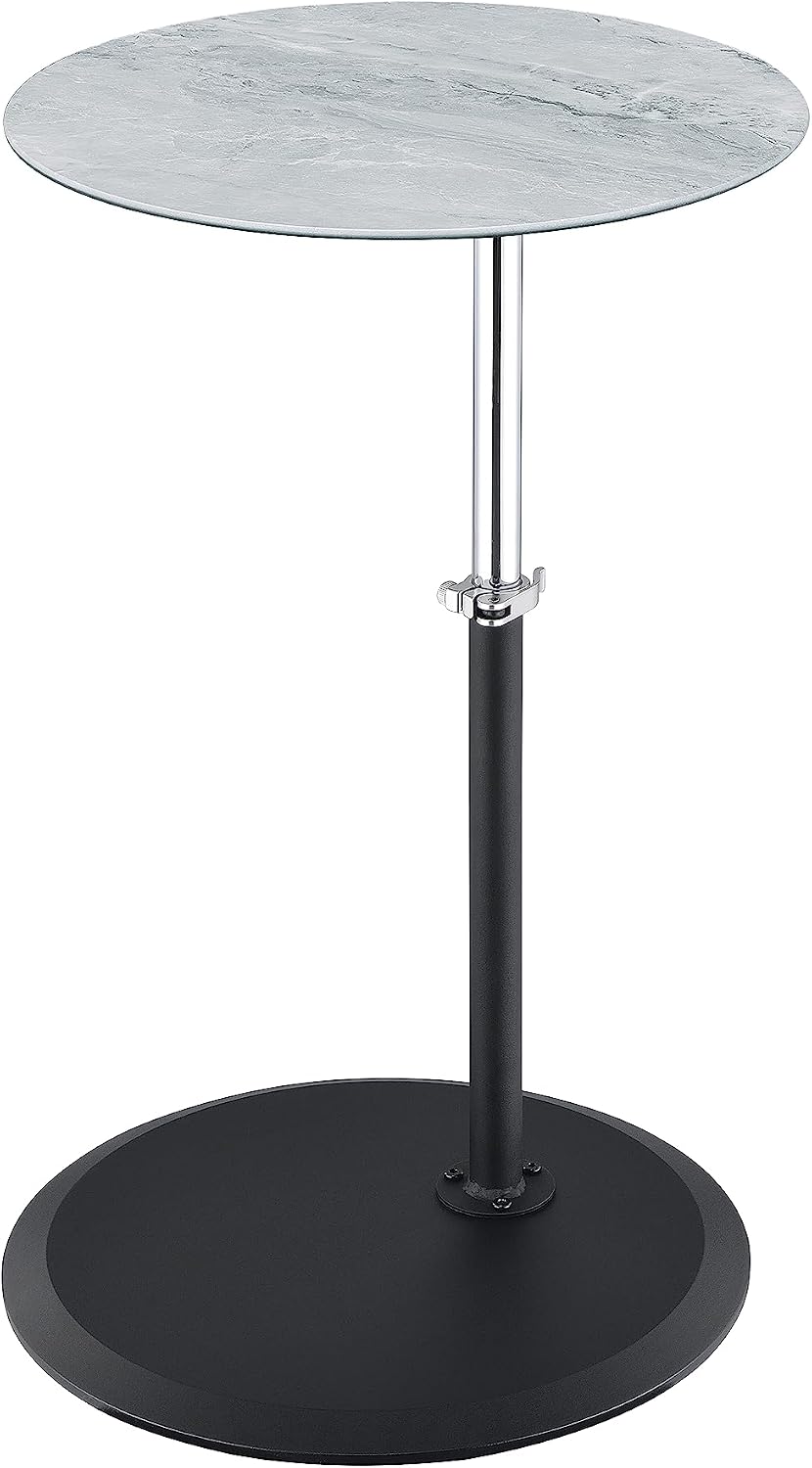Height Adjustable Pedestal Side Table, Marble Top Martini Drink Table Grey | ...