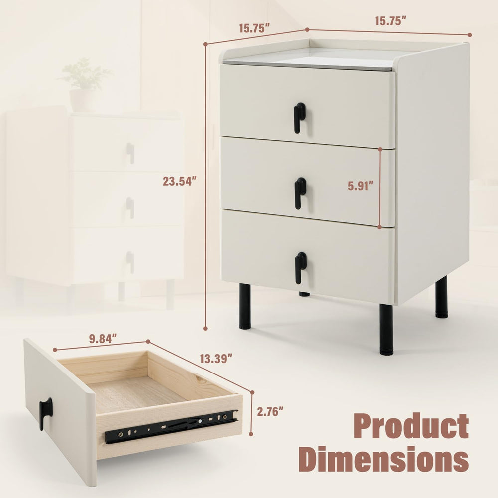 Lamberia Narrow Nightstand with 3 Drawers, Narrow Side Table, Small Bedside T...