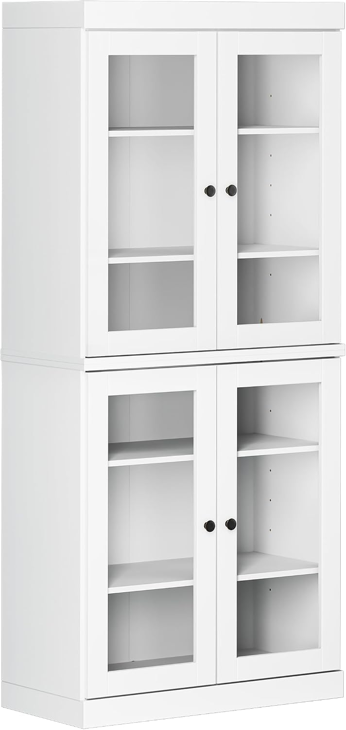 Palace Imports 100% Solid Wood Kitchen Pantry w/ 4 Glass Doors, White, 32&quo...