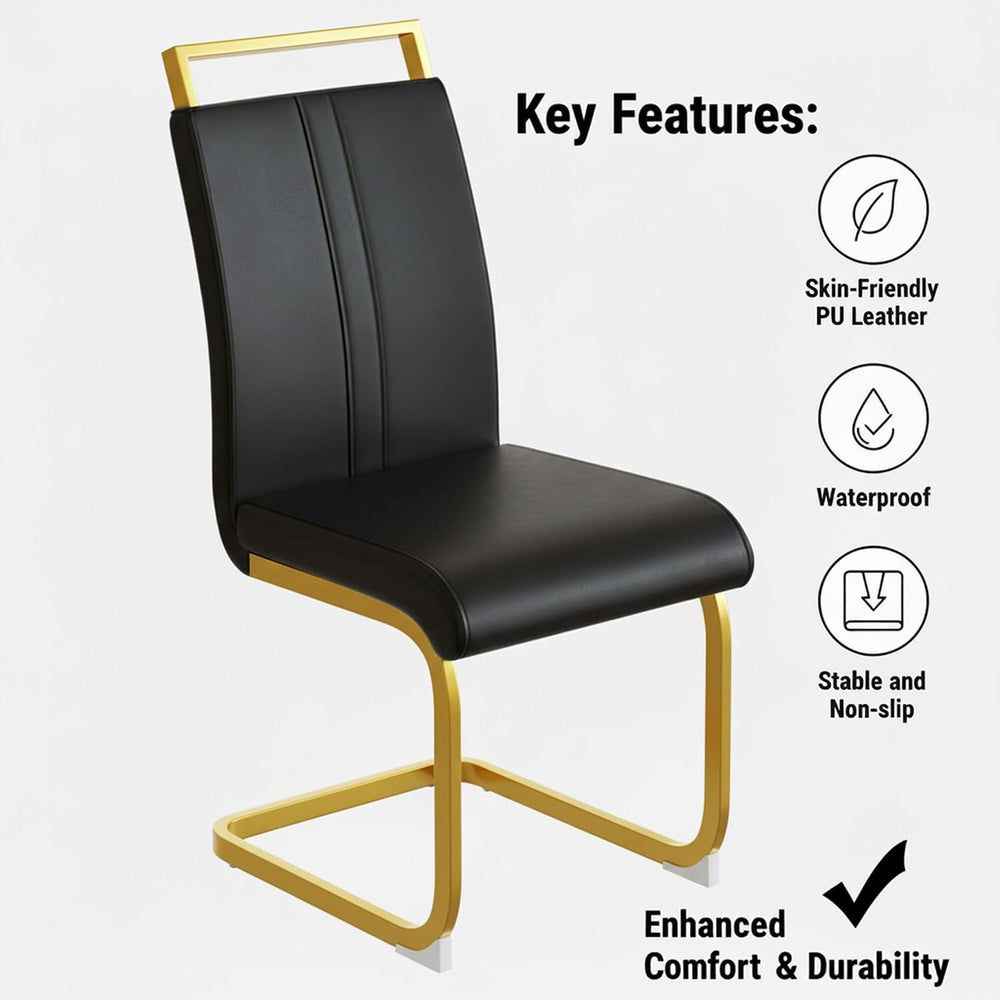 Set of 2 Modern Dining Chairs - Black PU Faux Leather Upholstered Armless Sid...