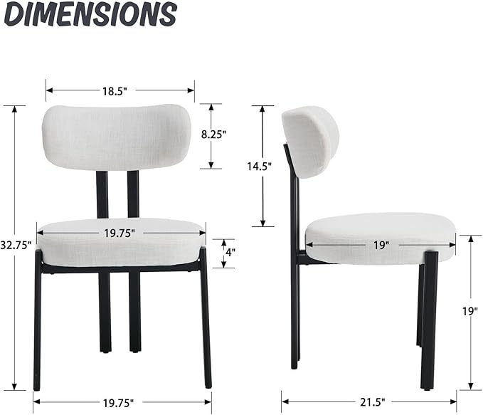 LukeAlon Linen Dining Chairs Set of 6, Curved Back Modern Side Chairs Upholst...