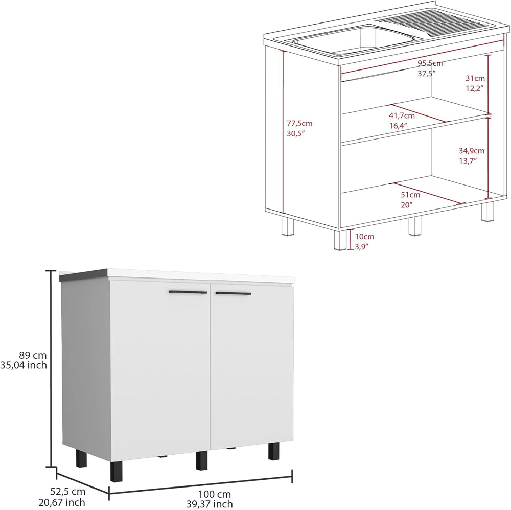 2 Piece Kitchen Set with Wall Cabinet and Utility Sink | Includes stainless s...