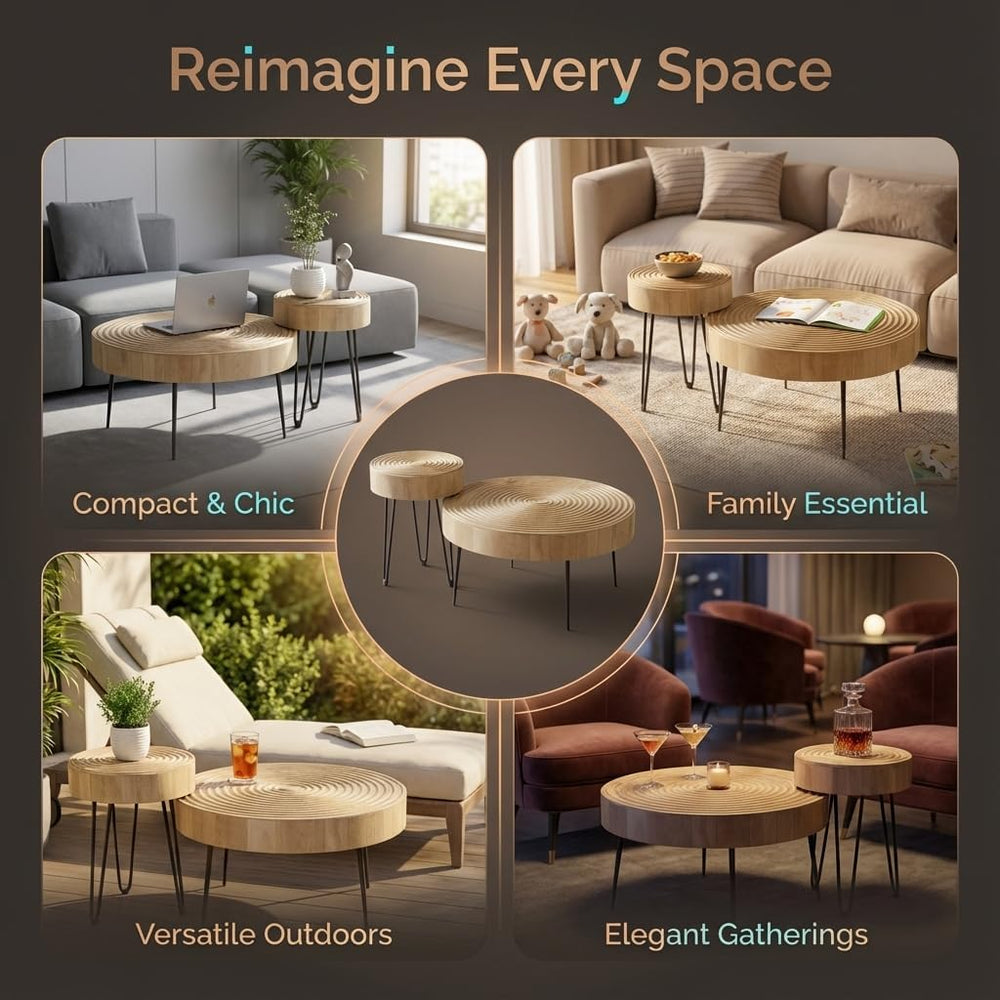 Relso Aspen Round Nesting Coffee Table Set of 2 – Solid Wood Nesting Tables w...