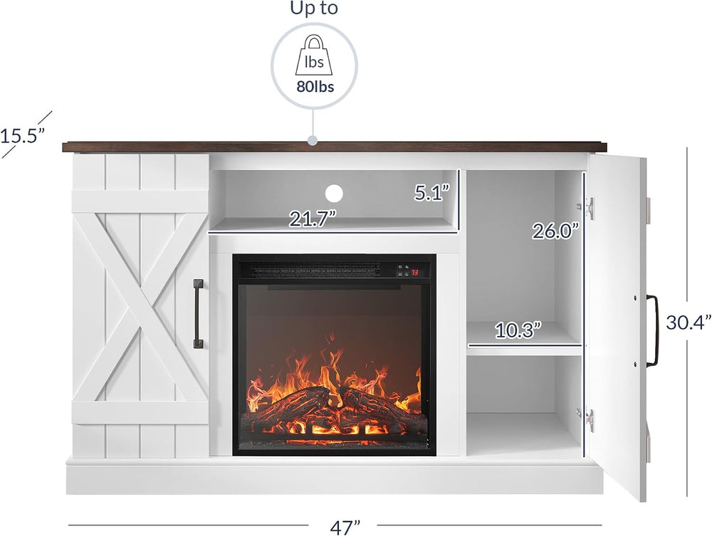 BELLEZE 47" TV Stand with 18" Electric Fireplace Heater & Media...