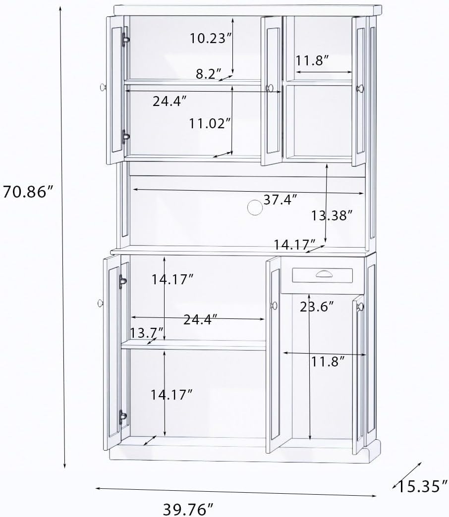 71" Kitchen Pantry Storage Cabinet with Microwave Shelf, Modern Freestan...