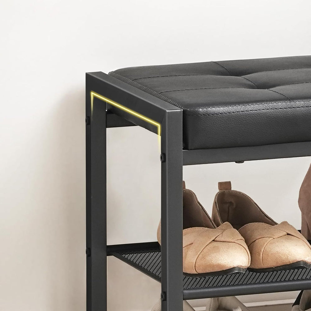 HOOBRO Small Shoe Bench, 3-Tier Shoe Rack, Shoe Storage Bench with PU Seat Cu...