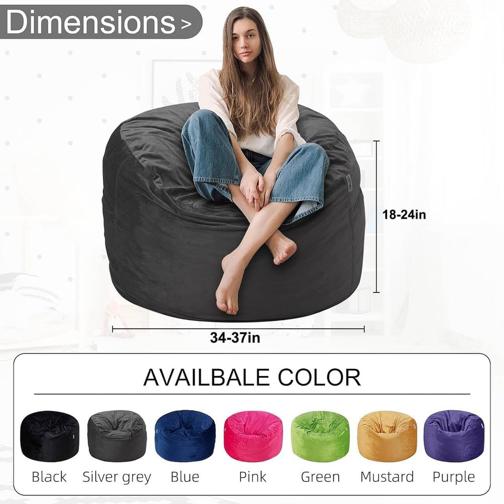 HABUTWAY Bean Bag Chair 3Ft Luxurious Velvet Ultra Soft Fur with High Rebound...
