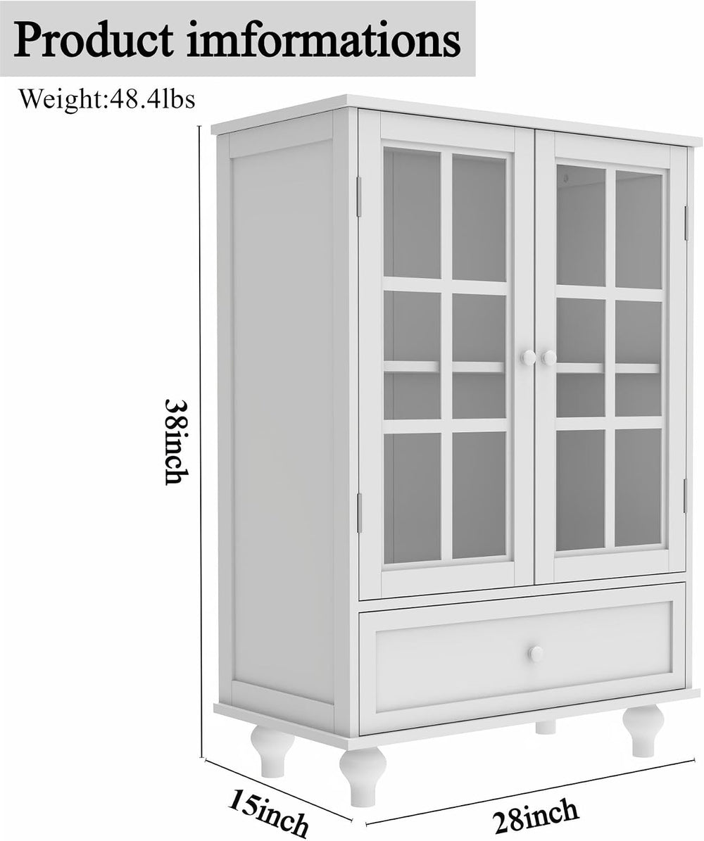 KEIKI Sideboard Buffet Cabinet with Glass Doors and Drawer, Wooden Storage Ca...