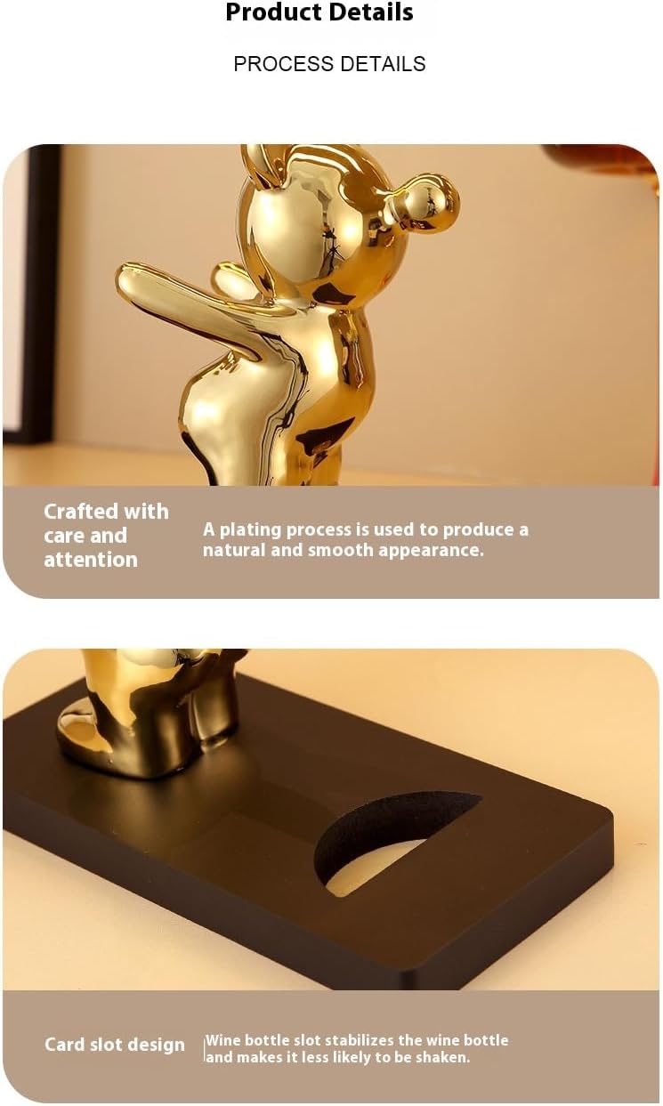 Decorative Wine Bottle Holder Stand, Gold and Silver Bear Figurines, 8.5 x 4 ...