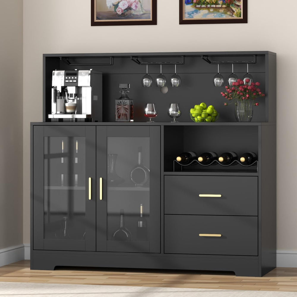 Bar Cabinet for Home with LED Light,Coffee Bar Cabinet w/ Wine & Glass Ra...