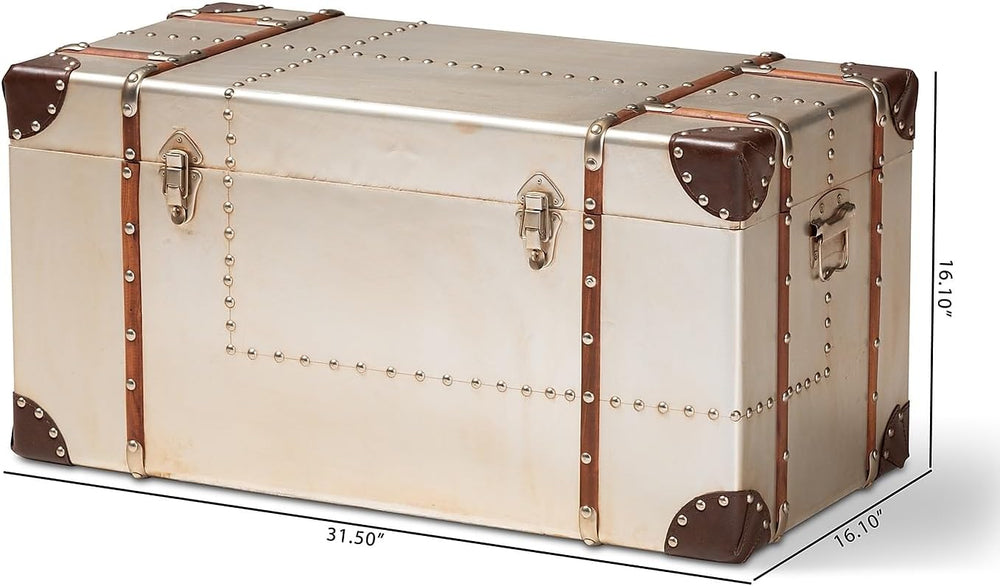 Baxton Studio Bechet Storage Trunk, Silver