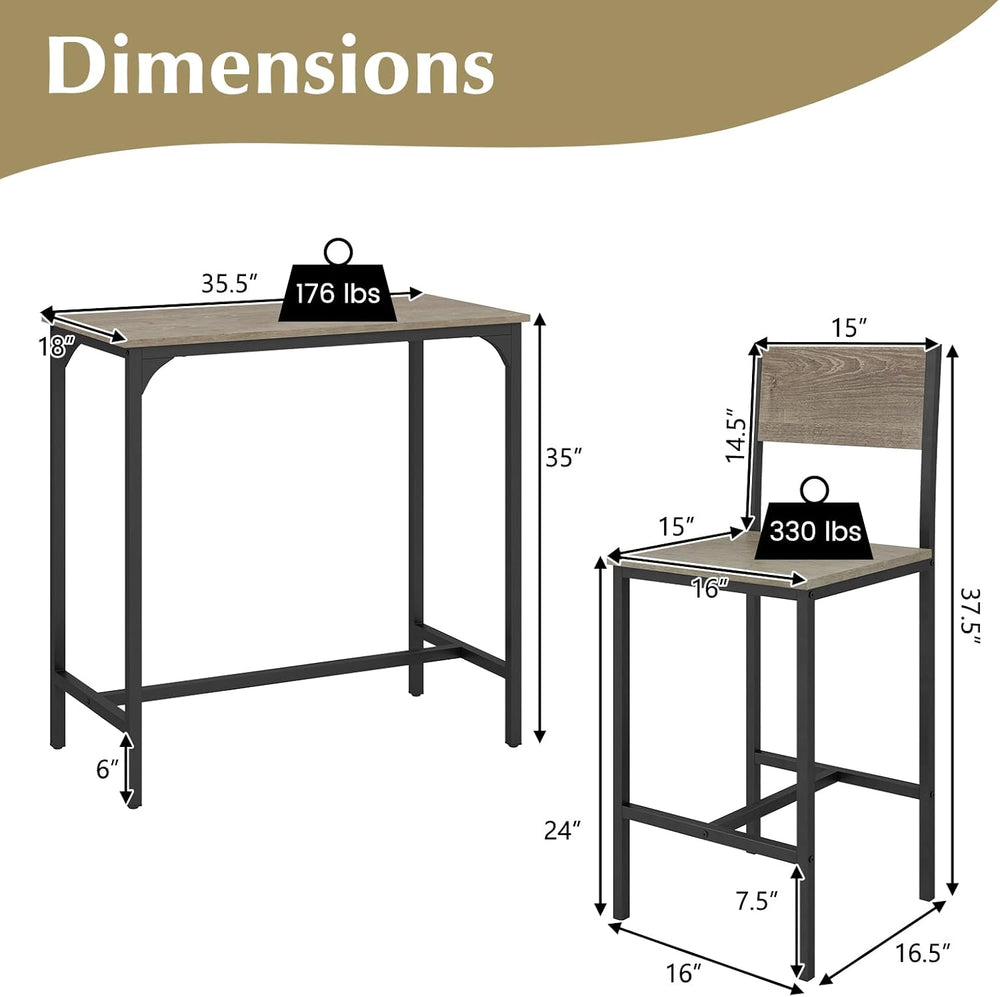 GOFLAME 3-Piece Bar Table Set, Counter Height Pub Table & 2 Barstools wit...