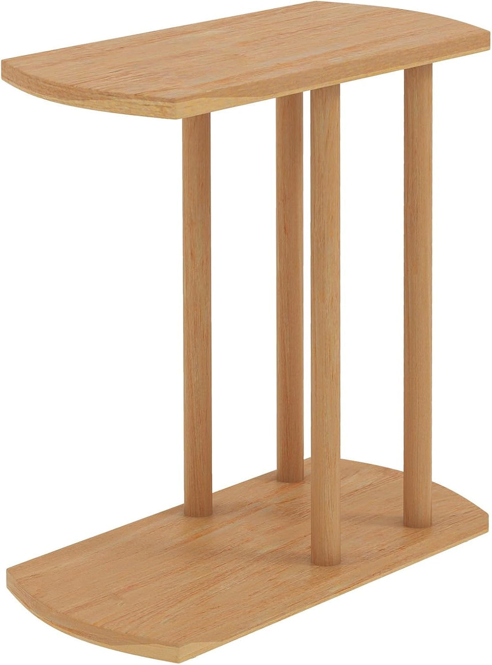 COSTWAY Solid Teak C-Shaped Side Table, Natural Slim 2-Tier End Table with Th...
