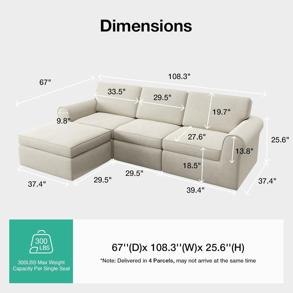 Novilla 108" Modular Sectional Sofa, Modular Sectional Couches for Livin...
