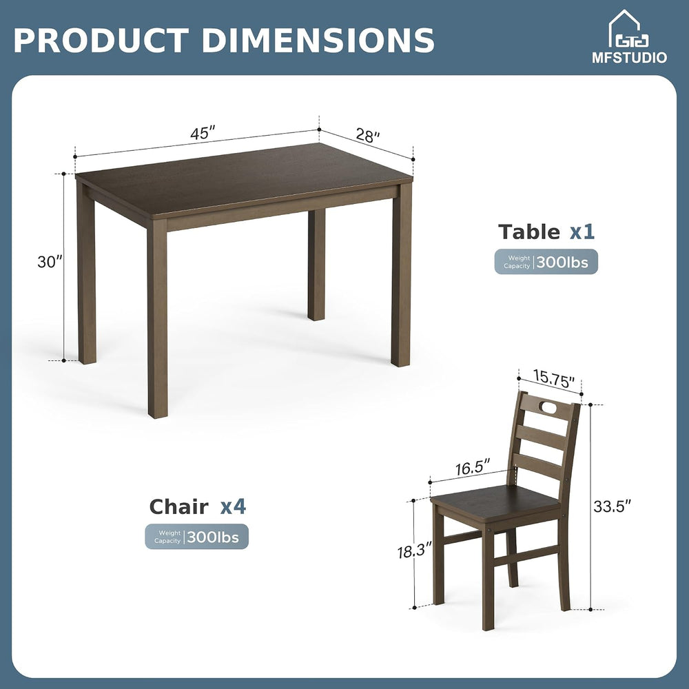MFSTUDIO 5 Piece Kitchen Table Chairs Set of 4, Wood Dining Table Set for 4, ...