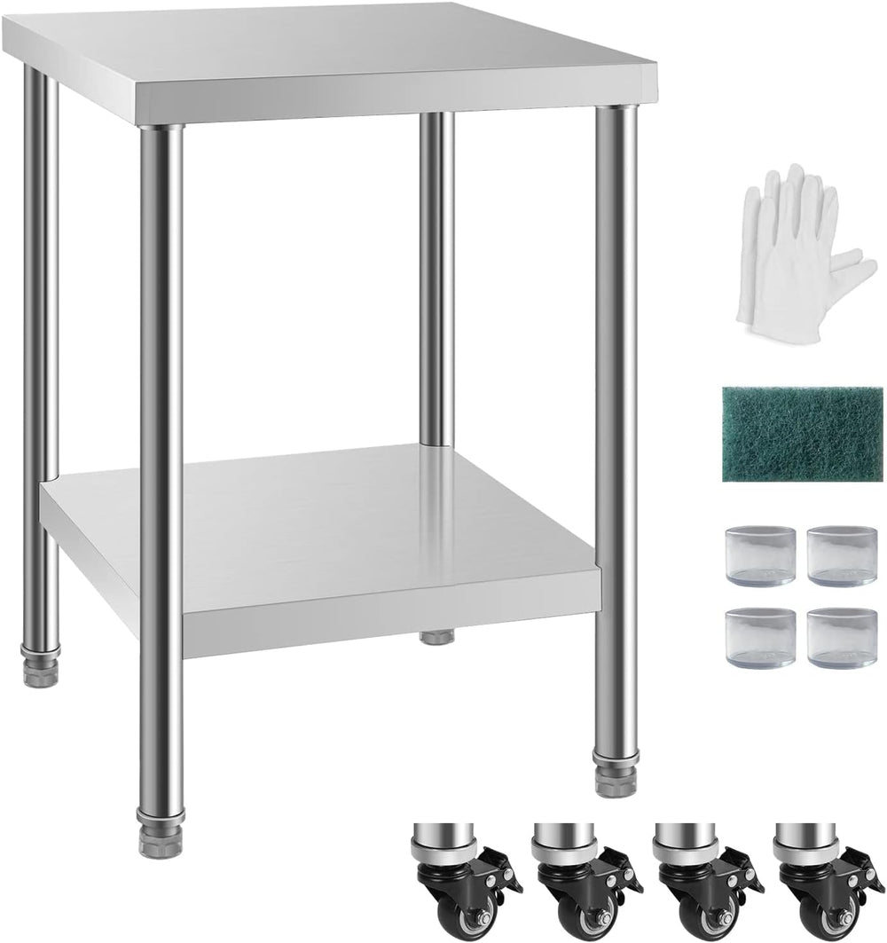 24x24 Inch Stainless Steel Prep Work Table with Caster Undershelf | Rust Resi...