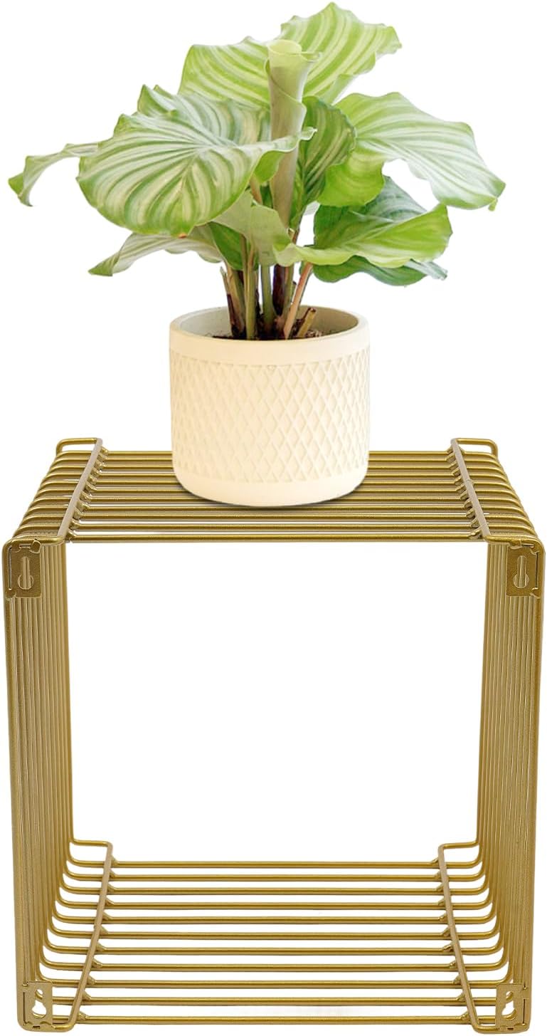 Square Geometry Retro Side Table Linear Metal End Table, Multi-Purpose Accent...