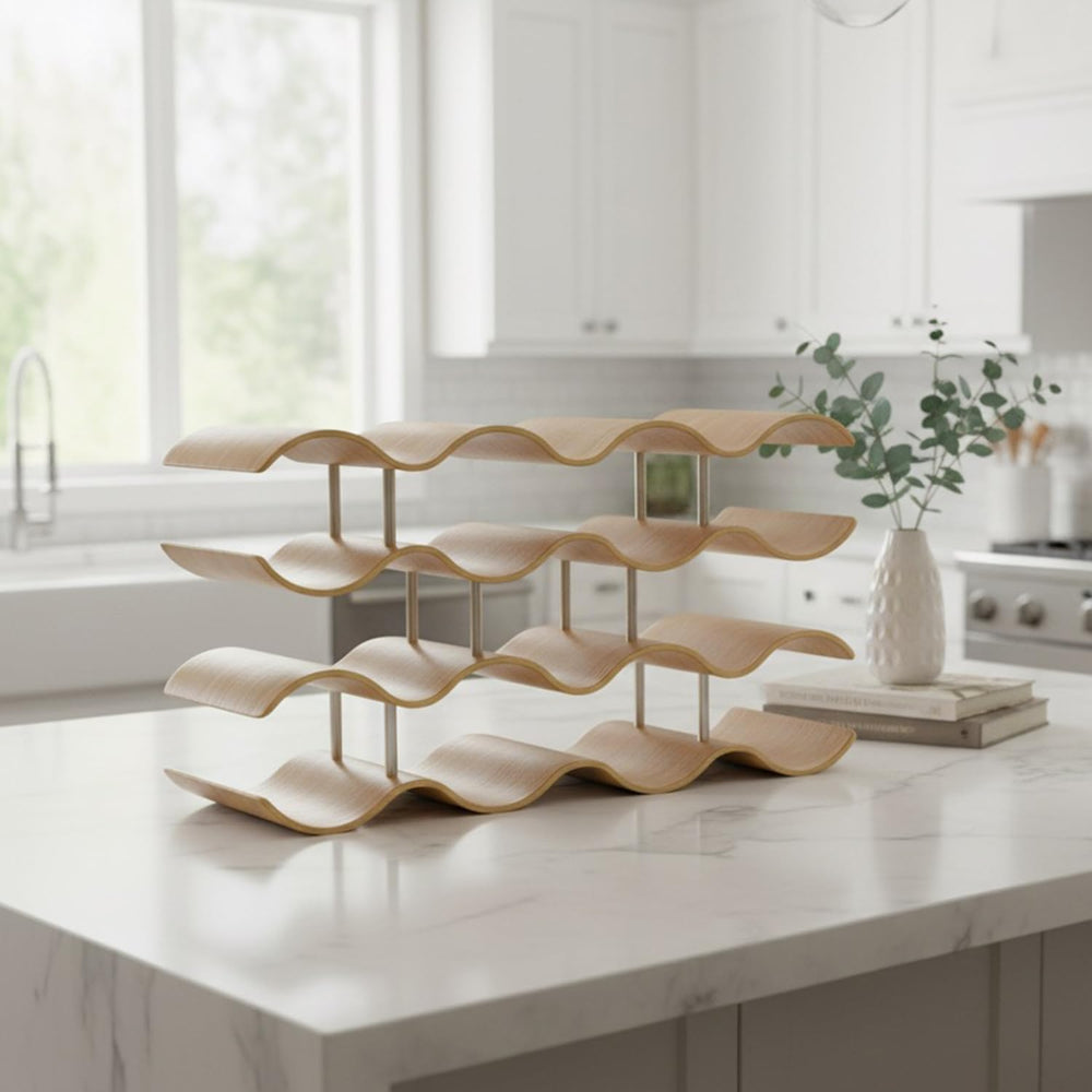 4-Tier Wine Rack Countertop, 14 Bottles Wooden Wine Holder Inserts for Cabine...