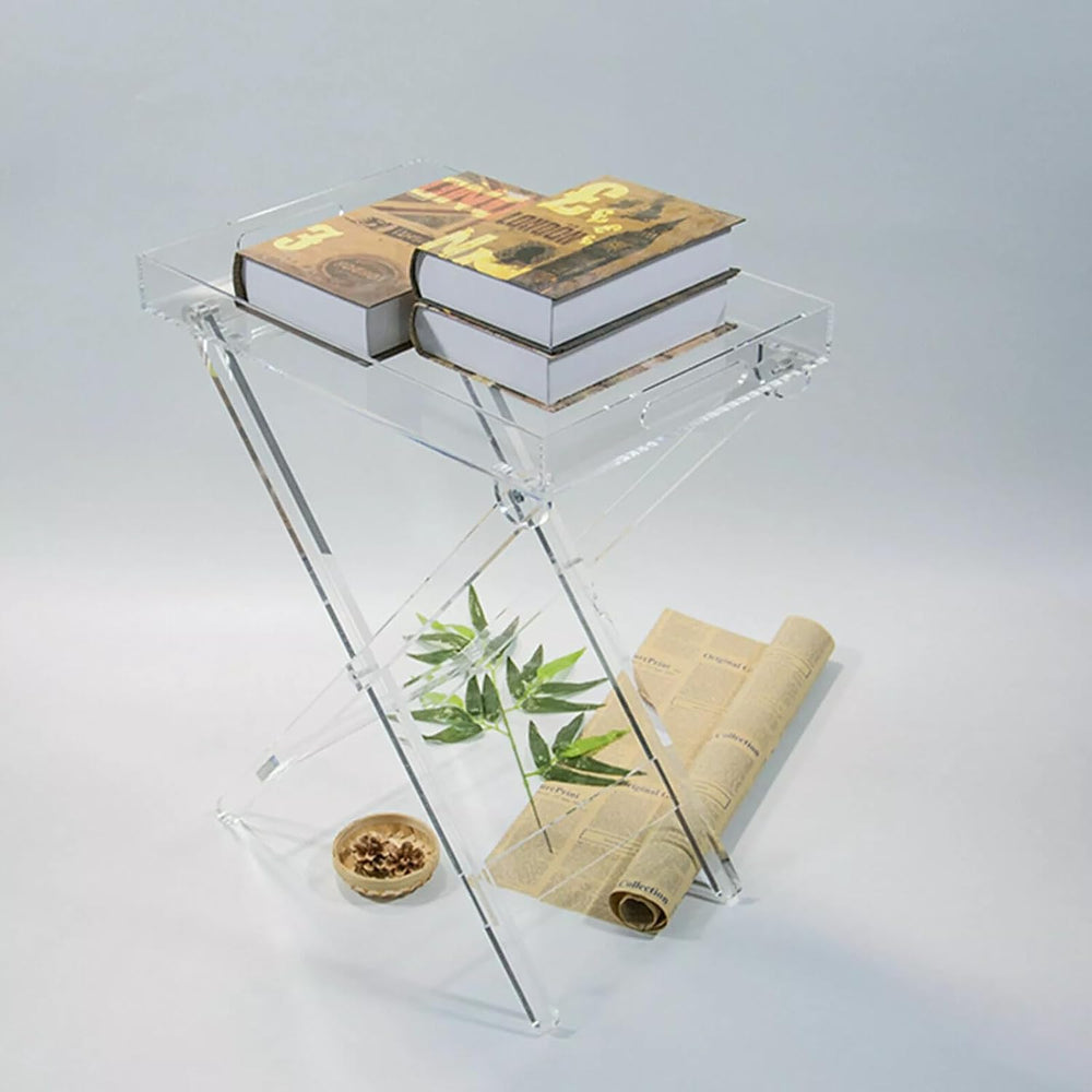 Acrylic Side Table Folding Tray Tables Modern End Table Clear Table Folding T...