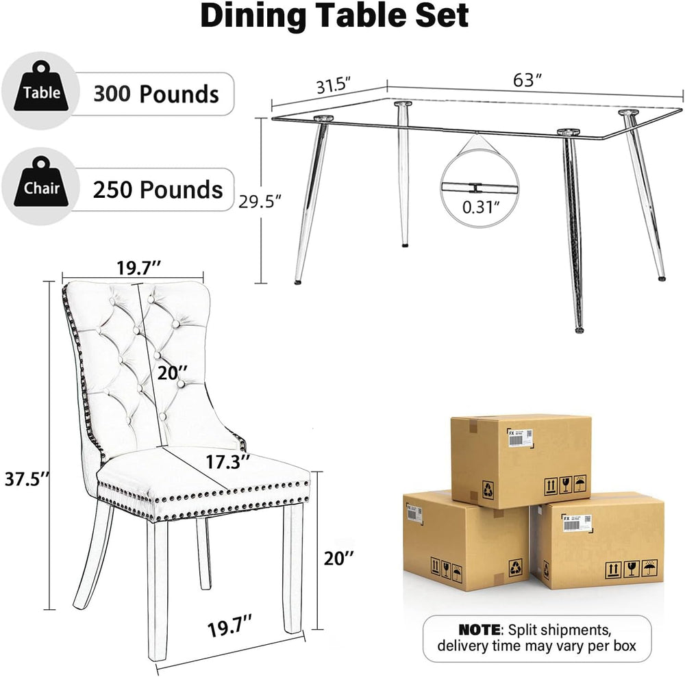 Baysitone 63" Glass Dining Table Set for 4, 5 Piece Modern Dining Room S...
