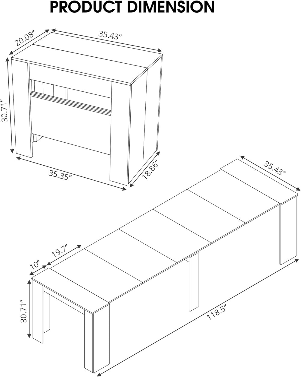 Expandable Dining Room Table, Extendable Table for 10-12 People, Folding Cons...