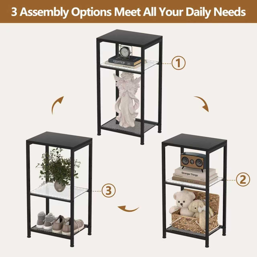 Heybly Small Side Table Set of 2, Tall End Table with Adjustable Shelf, Telep...