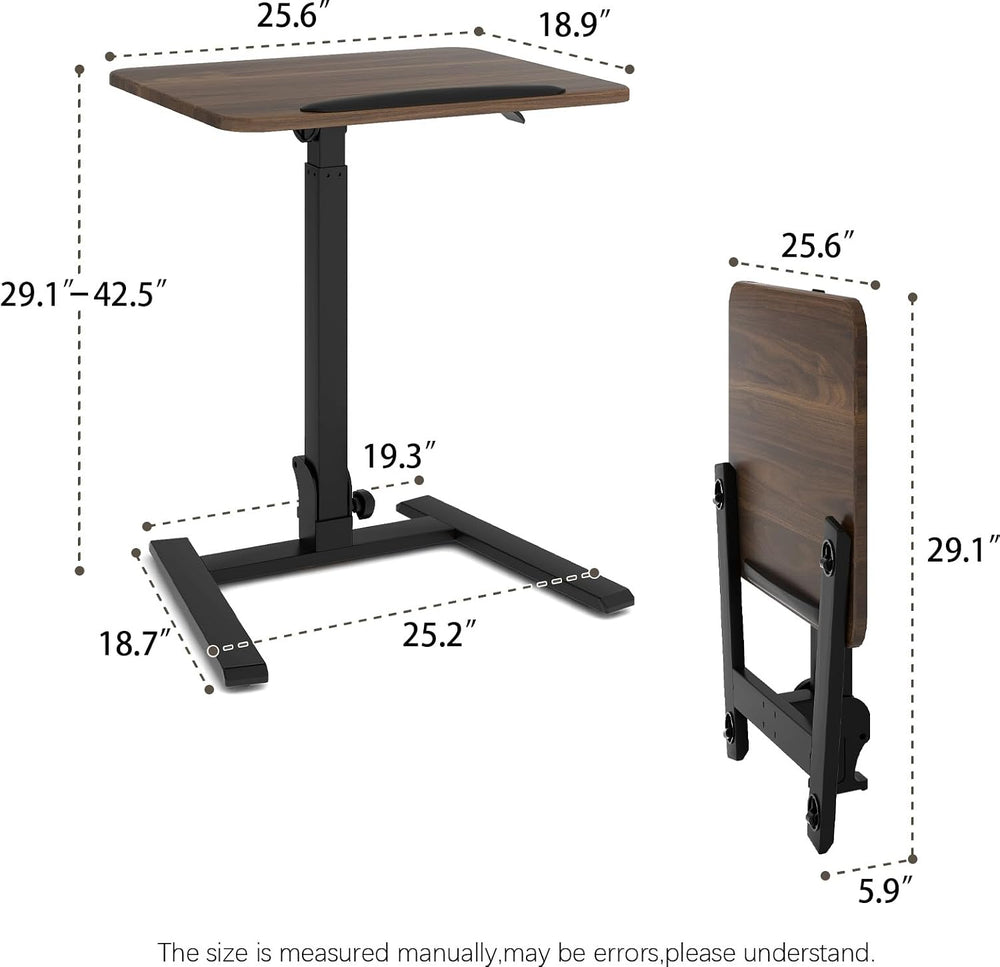 PUNCIA 26" Mobile Folding Desk, Pre-Assembled Pneumatic Sit-Stand, Walnut
