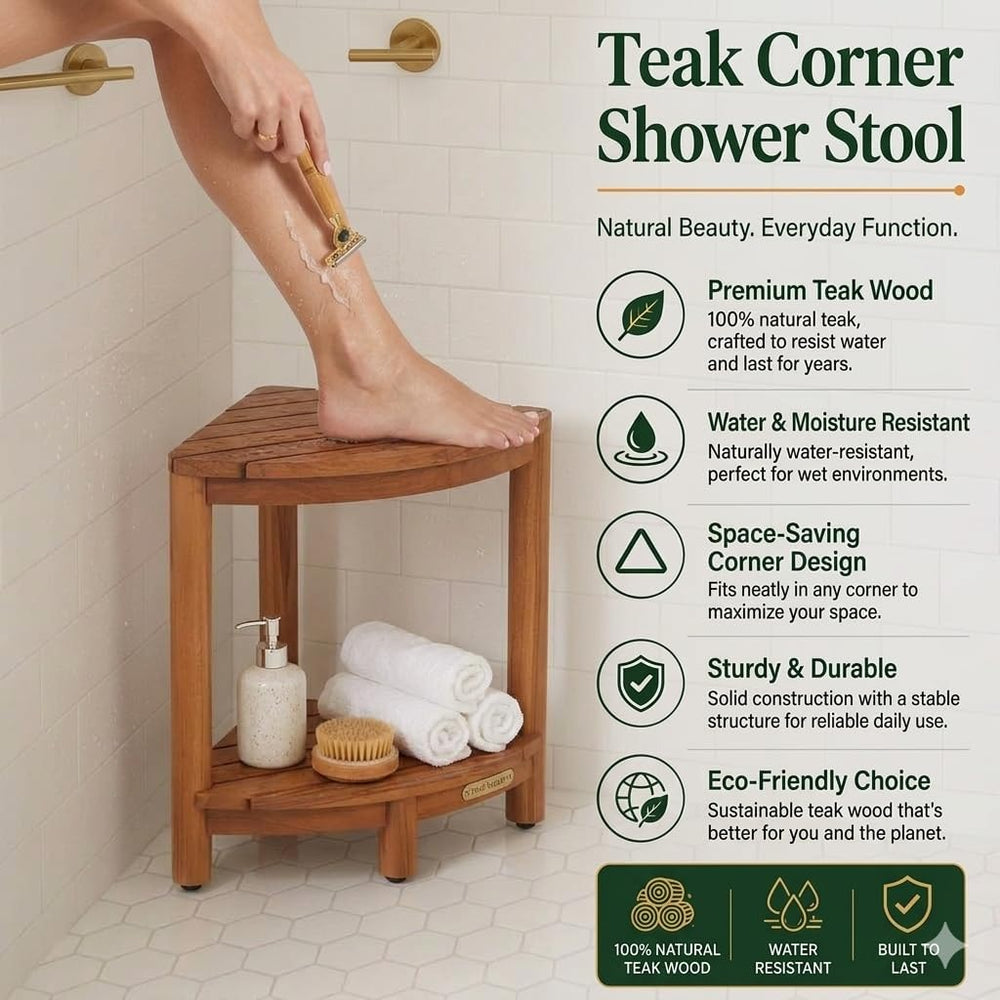 Teak Corner Bath Shower Storage Stand, Bathroom Stool with Storage Shelf 18&q...
