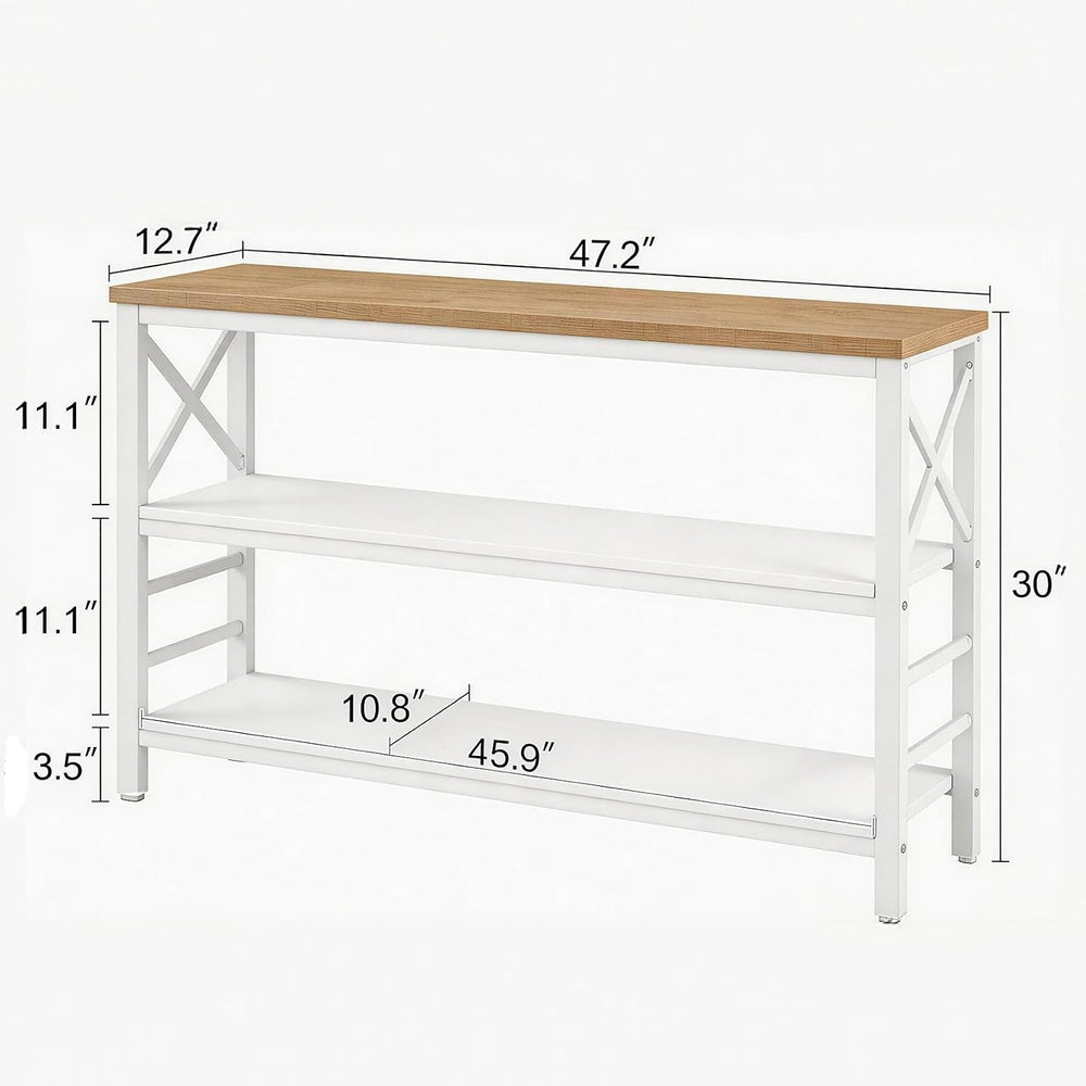 Hombazzar 3-Tier Sofa Table,Console Tables for Entryway,White & Brown 47&...