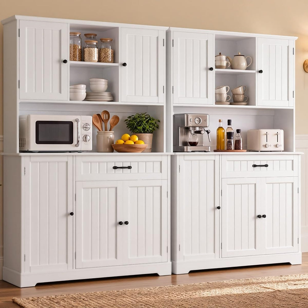 Gizoon Large Kitchen Pantry Cabinet Set of 2 with Door and Shelves White