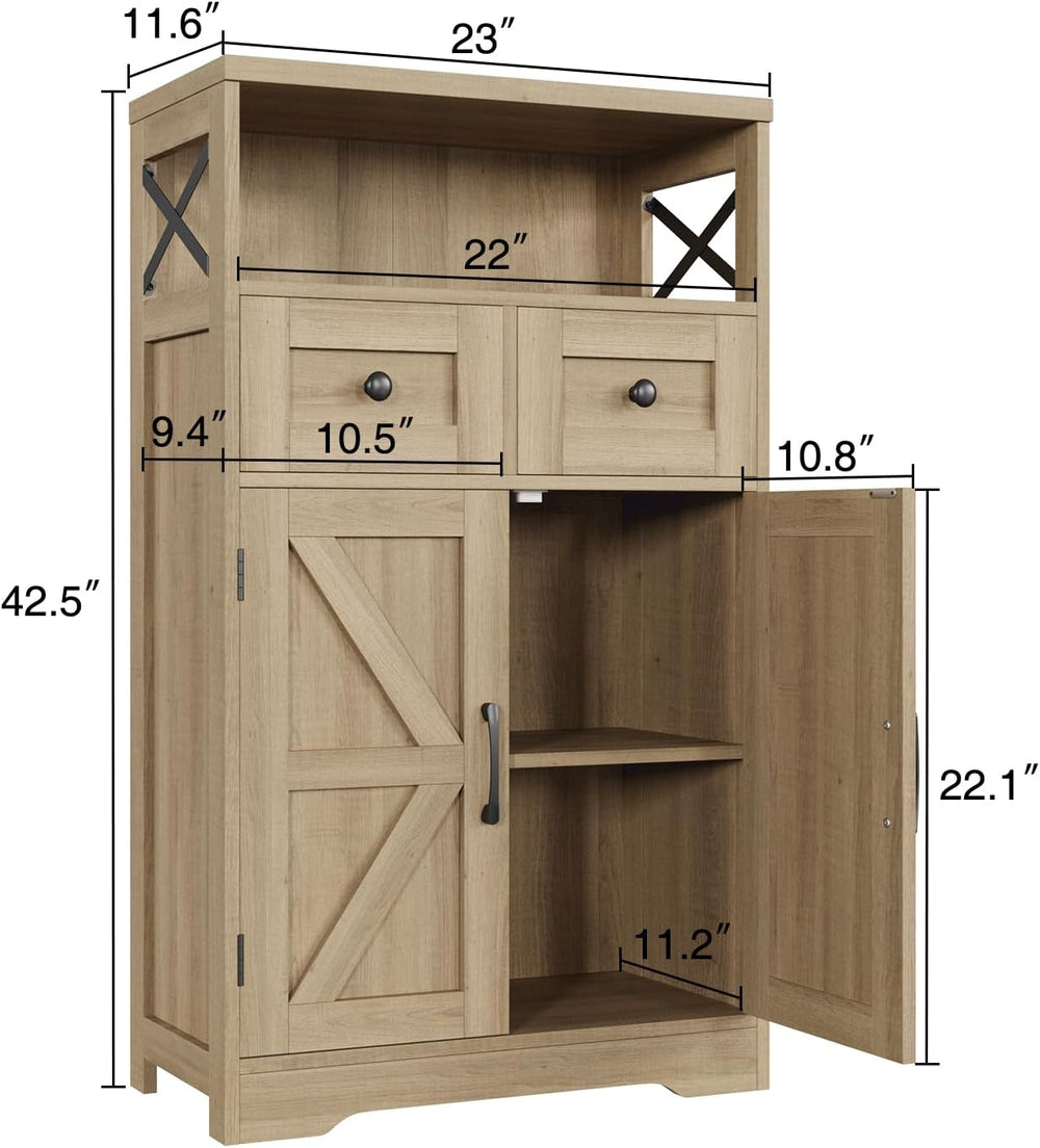 FiveWillowise Natural Storage Cabinet with Doors and Shelves, Standing Kitche...