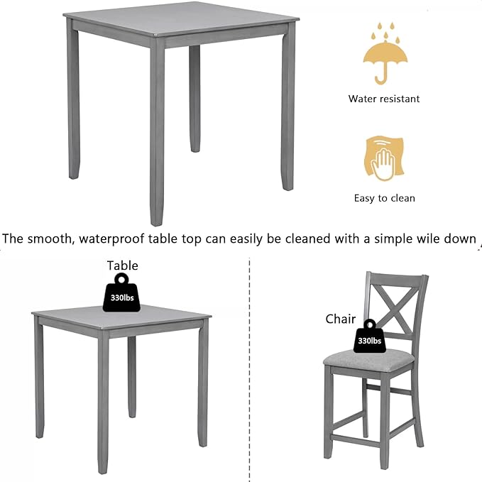 Dining Table Set for 4, Modern Counter Height Kitchen Dining Set, Wooden Tabl...