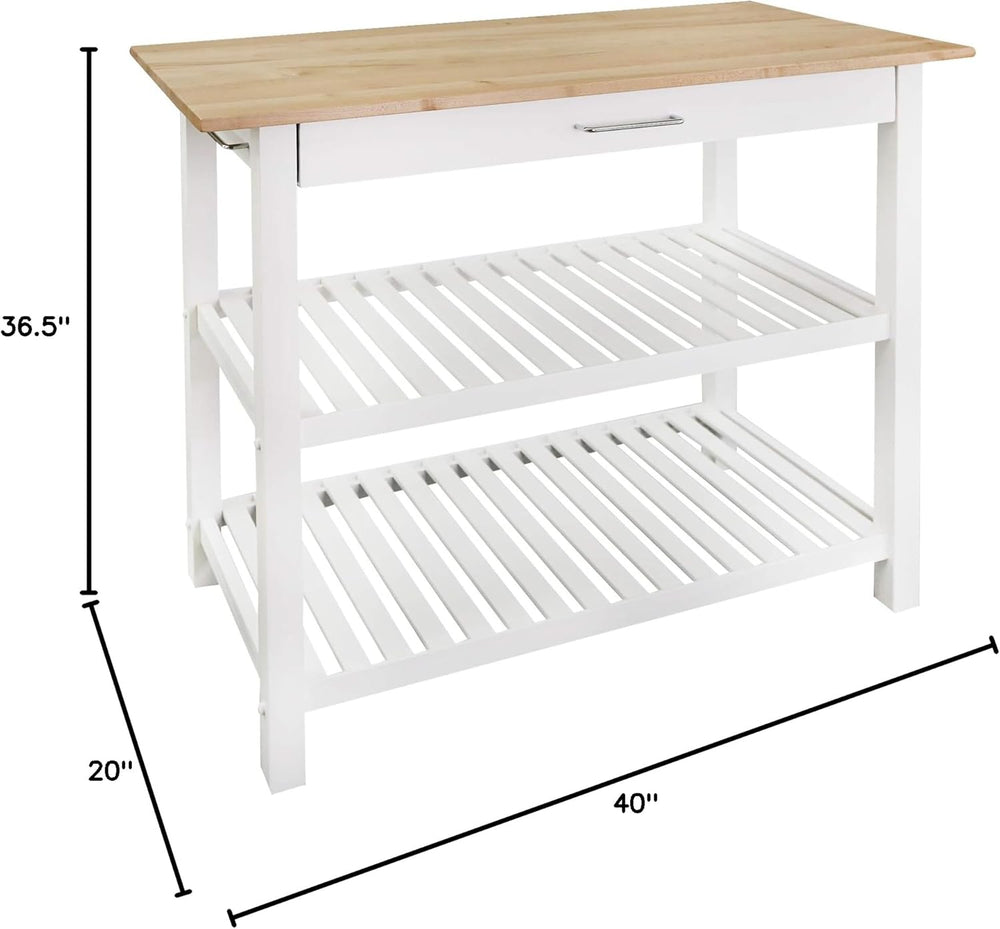 Casual Home Kitchen Island with Solid American Hardwood Top, Natural/White, 4...