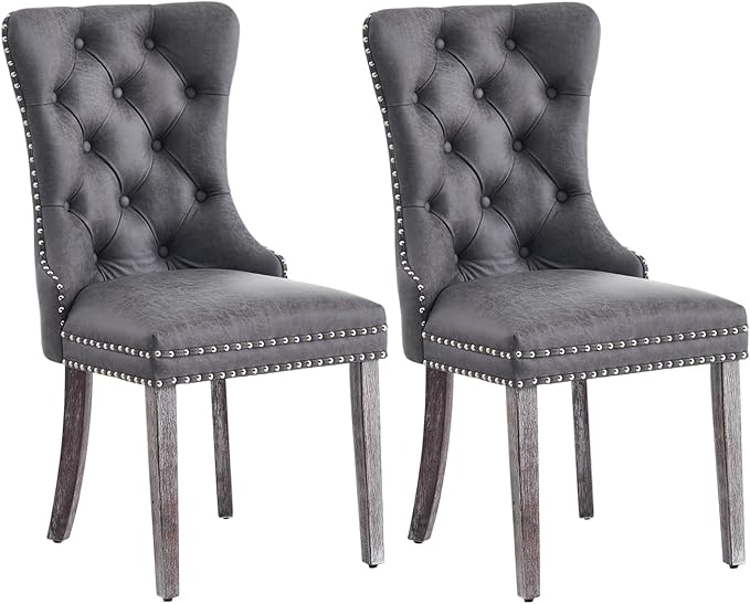 Kiztir Leather Dining Chairs Set of 2, Upholstered Dining Chair with Nailhead...