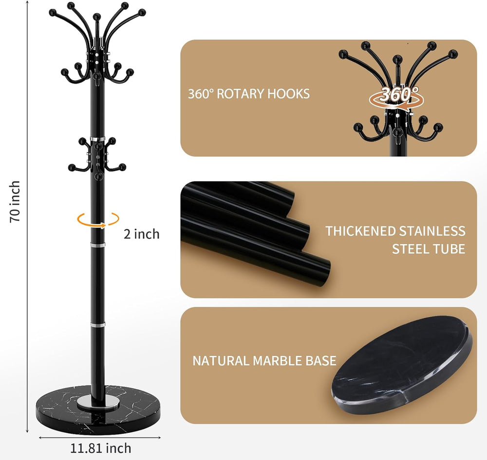Metal Heavy Duty Coat Rack Stand, Modern Freestanding Coat Rack with Natural ...