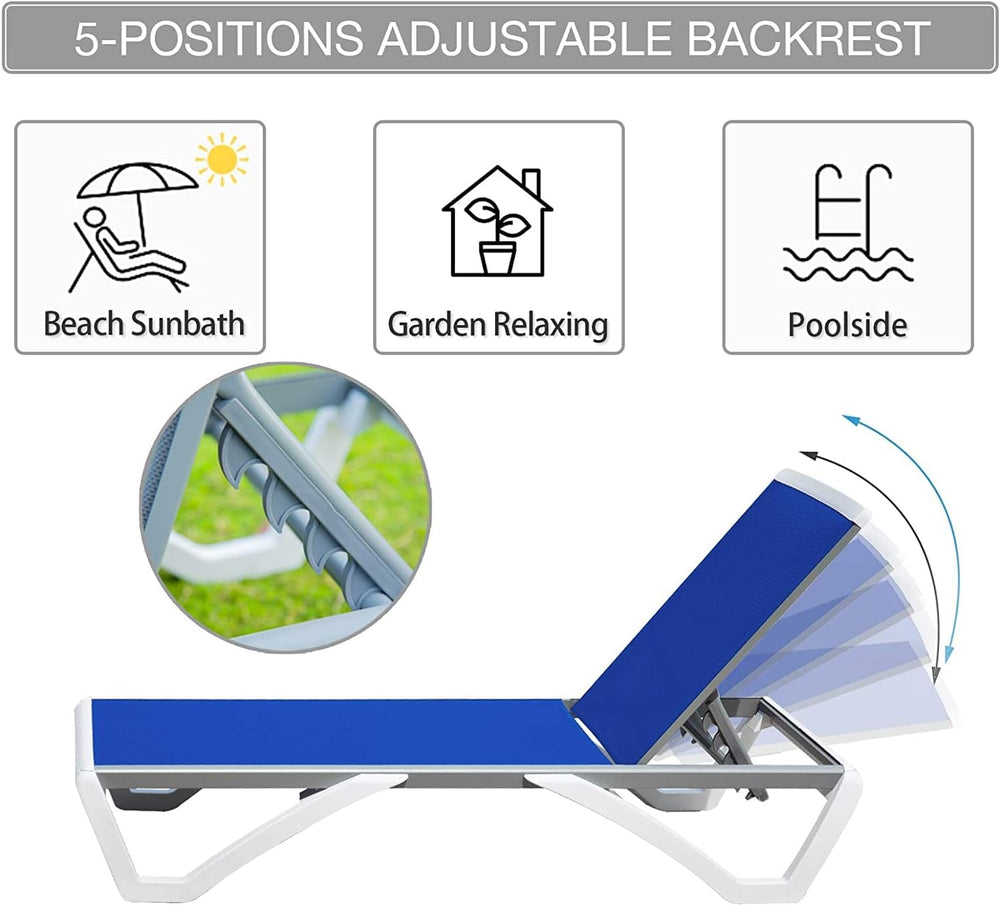 Domi Patio Lounger Chair Outdoor,Pool Lounge Chair, Blue | Adjustable Backres...