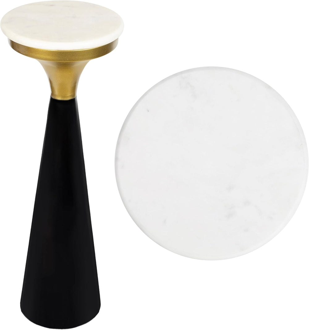 JONATHAN Y Oliver 8" Round Marble Pedestal Drink Table, Black/White/Gold...