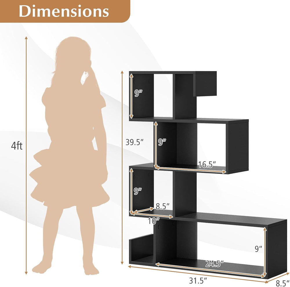 Tangkula S-Shaped Bookshelf, 5-Tier Modern Geometric Stepped Bookcase with An...