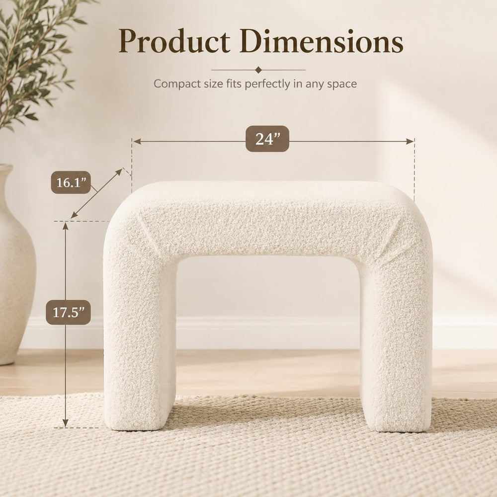 Modern Boucle Ottoman Footstool, 24" Arched Upholstered Vanity Stools fo...
