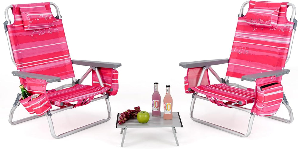 GIANTEX Folding Beach Chair, Patio Sling Chairs with 5 Adjustable Position, H...