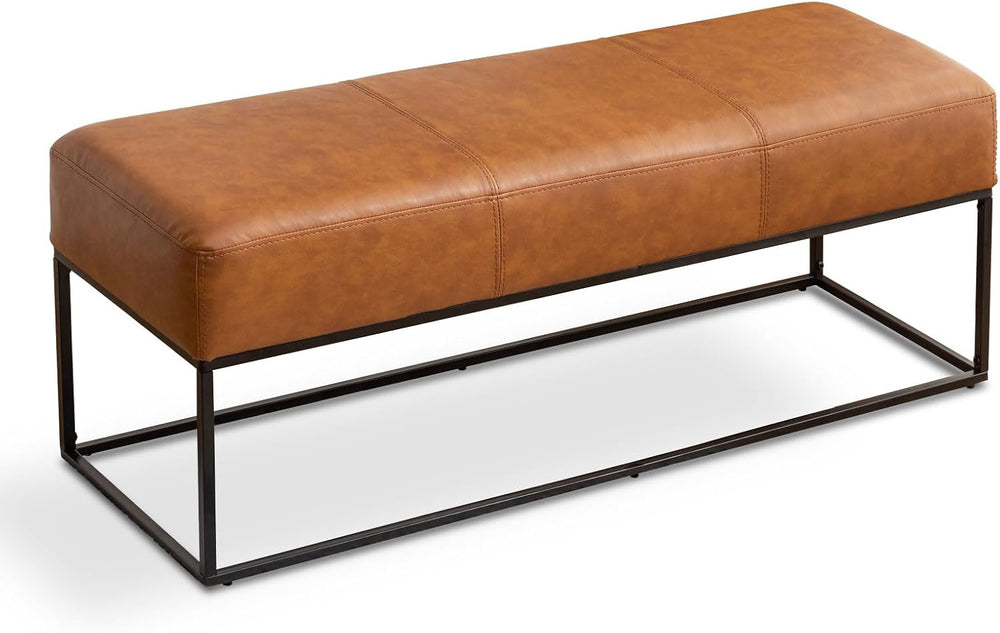 Entryway Bench for Bedroom End of Bed, Modern Ottoman with Faux Leather Uphol...