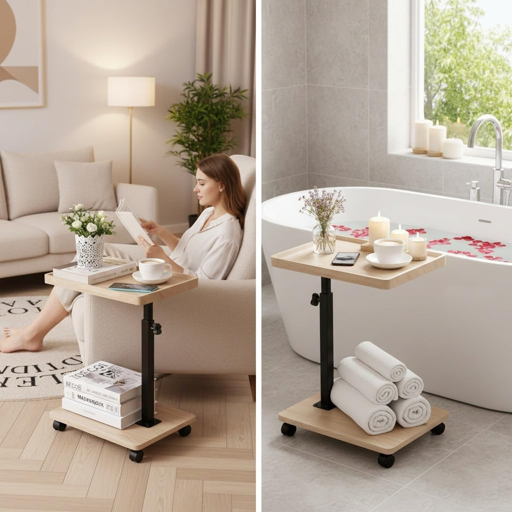 C Table End Table with Adjustable Height, C-Shaped Side Table for Couch &...
