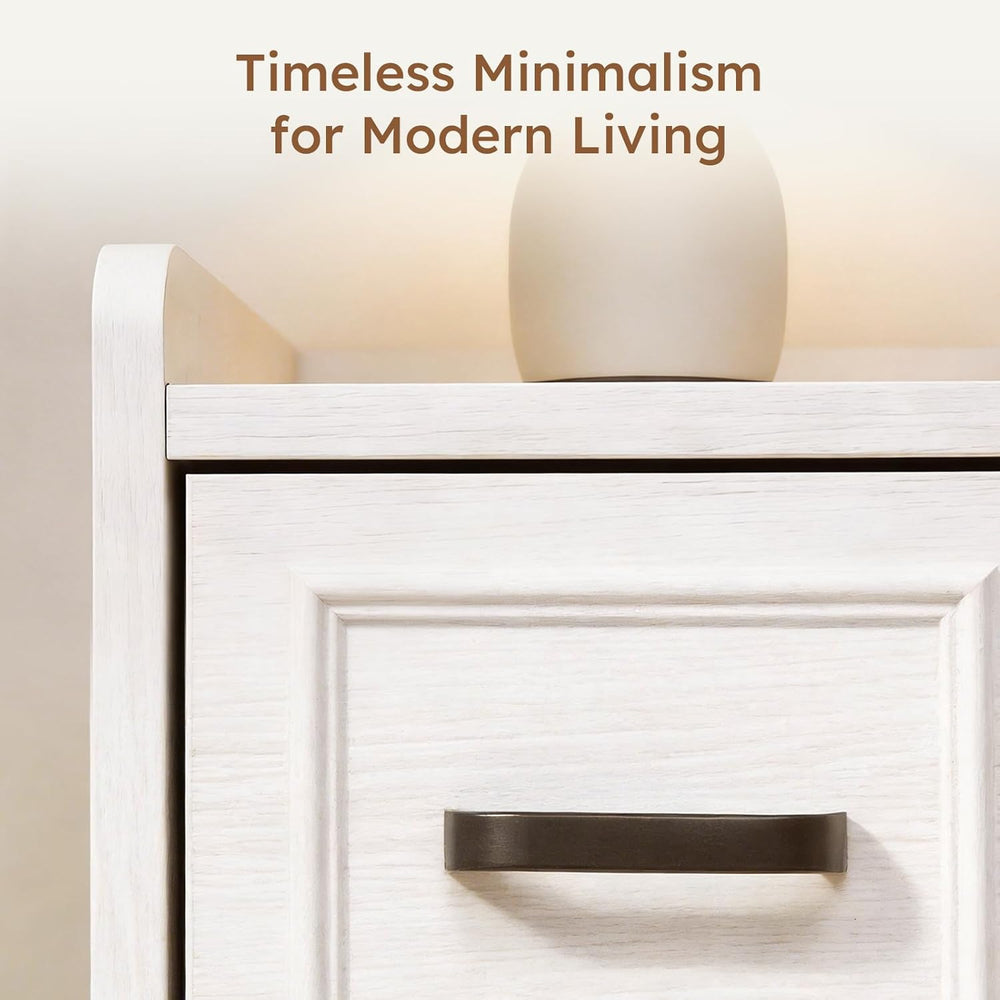 Narrow White Nightstand, Wood Slim Bedside Tables for Small Bedroom, Modern E...