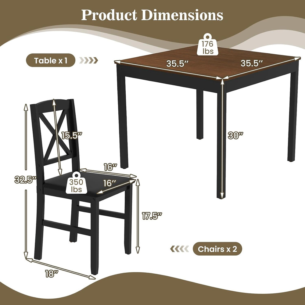 GIANTEX 3-Piece Dining Table Set for 2 - Small Wooden Kitchen Table with Upho...