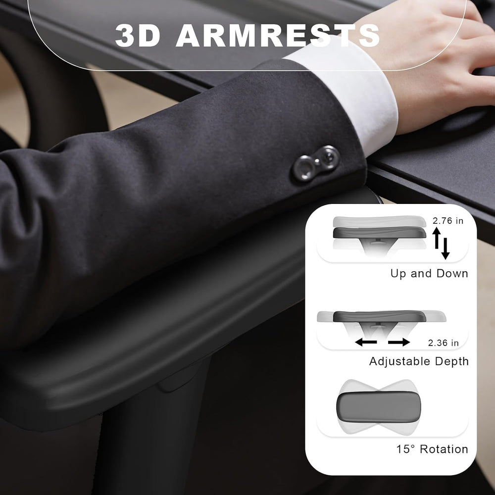 Mesh Office Chair with Headrest, Lumbar Support, 3D Arms, Wide Seat | 300 lbs...