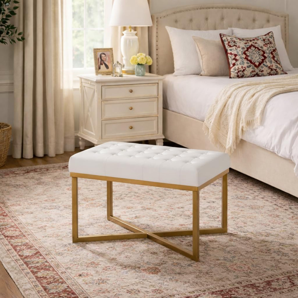 HomePop 24" Tufted Velvet Ottoman Bench - White